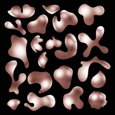 3D metalik altın sarısı soyut şekiller. Vektör illüstrasyonu. Tasarım seti için gül sarısı elementler. Gerçekçi canlandırma vektör elementleri belirlendi