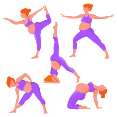 Hamile kadınlar için yoga seti. Hamilelik. Hamile kadınlar yoga ve rahatlama egzersizleri yapıyor. Yoga seti. Sağlıklı yaşam tarzı ve rahatlama.