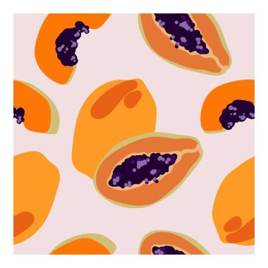 Minimal stilde el çizimi meyve Papaya pürüzsüz deseni. Soyut Papaya modern arkaplanı. Tekstil baskısı, duvar kağıdı, poster, afiş için meyve arkaplanı. Vektör illüstrasyonu