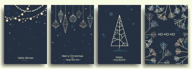 Kış tatili kartları, Noel tatili için hazırlandı. Modern evrensel sanatsal şablonlar. Mutlu noeller ve yeni yıl kartları minimal stil tasarımı. Vektör illüstrasyonu