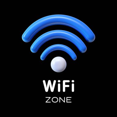 Wi-Fi alan işareti 3D gerçekçi kablosuz ağ amblemi, işaret, simge, etiket. Vektör çizimi. Vfifi bağlantı konsepti ağ insan iletişimi