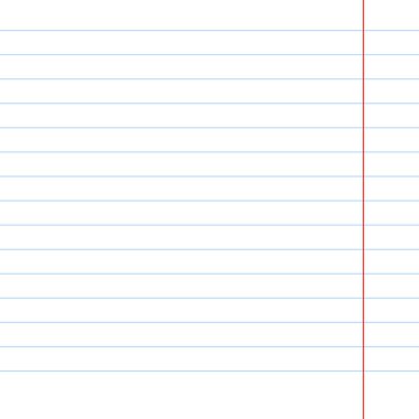 Mavi yatay çizgiler ve kırmızı dikey kenarlı boş çizgili defter kağıdı. Okul notları, yazı şablonları, eğitim materyalleri, planlamacılar, kırtasiye tasarımları için ideal. Vektör illüstrasyonu