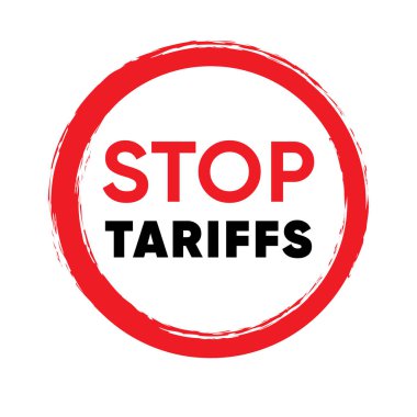 Gümrük Vergilerini Durdurun Kırmızı Çember 'de Protesto Sembolü. Gümrük Vergilerine Karşı Cesur Tabelayı Gösterin. Ticari kısıtlamaları ve ithalat vergilerini protesto eden Gümrük Vergilerini Durdurun. Vektör İllüstrasyonu