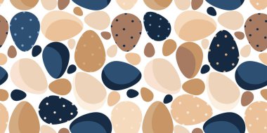 Modern İskandinav tarzı yumurta pürüzsüz arka plan. Toprak tonlarında şekillendirilmiş yumurtalar, benekli dokular, Paskalya tasarımlı çocuk ürünleri paketleme kumaş baskıları için ideal. 