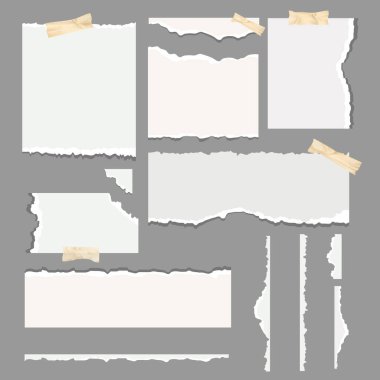 Sivri uçlu ve maskeleme bantlı gerçekçi kağıt parçaları koleksiyon defteri, kolaj, ruh hali, dijital notlar, sosyal medya şablonları, yaratıcı sunumlar. Vektör illüstrasyonu