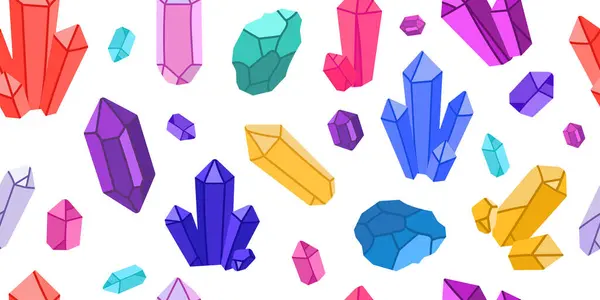 Beyaz zemin üzerinde düz şekilli kristaller ve mücevherler, kumaş tasarımı, duvar kağıdı, ambalaj kağıdı, dijital arka plan ve mistik grafikler için mükemmel. Vektör çizimi