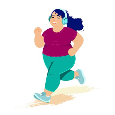 Gülümseyen ve beden ölçüsünde kadınlar renkli spor kıyafetleri ve koşu ayakkabılarıyla koşuyor, sağlık blogları, spor uygulamaları, vücut pozitifliği kampanyaları, sağlık çizimleri ve yaşam tarzı içeriği için ideal.