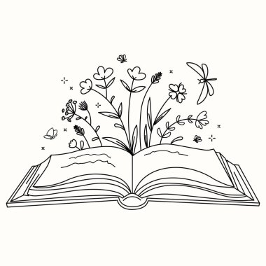 Sayfalarından çıkan kelebeklerin ve kelebeklerin yer aldığı açık çizgi sanatı kitabı hayal gücünün büyümesini ve kitap tasarımı, baskılar, boyama sayfaları için mükemmel hikaye anlatımını simgeliyor.