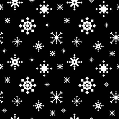 Abstract Geometric White Snowflake on Dark Background. Seamless texture of snowflakes in geometric style for prints, winter themes, holiday cards, gift wrap, textiles, and seasonal packaging. Vector