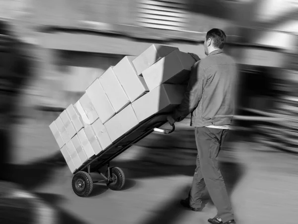 Blurred Image Man Cart Street — Stock Photo, Image