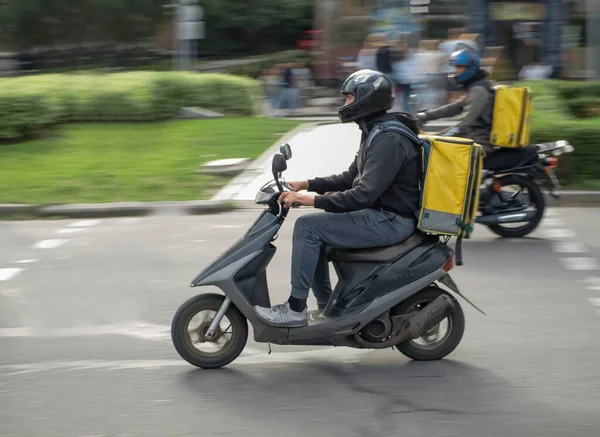 Blur Couriers Carry Out Orders Delivery Goods — Stock Photo, Image
