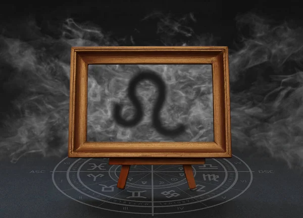 Abstract Image Sign Zodiac Leo Background Smoke Frame Stand — Stock Photo, Image