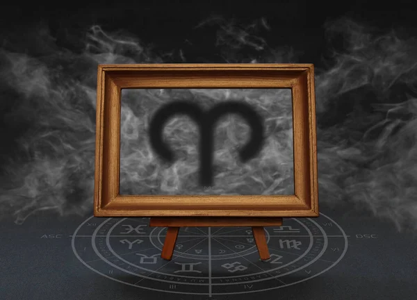 Abstract Image Sign Zodiac Aries Background Smoke Frame Stand — Stock Photo, Image