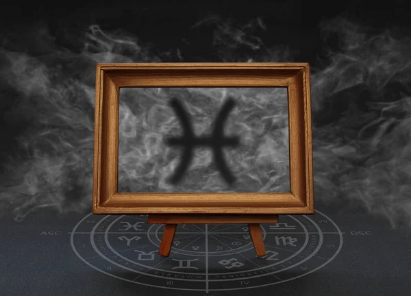 Abstract Image Sign Zodiac Pisces Background Smoke Frame Stand — Stock Photo, Image