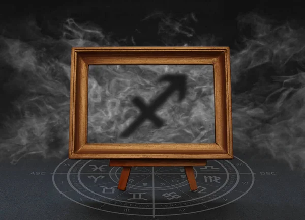 Abstract Image Sign Zodiac Sagittarius Background Smoke Frame Stand — Stock Photo, Image