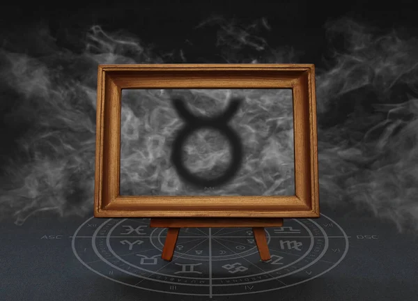 Abstract Image Sign Zodiac Taurus Background Smoke Frame Stand — Stock Photo, Image