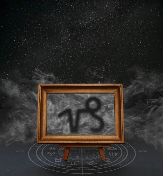 Abstrakcyjny Obraz Znaku Zodiaku Koziorożec Tle Gwiaździstego Nieba Dym Ramce — Zdjęcie stockowe