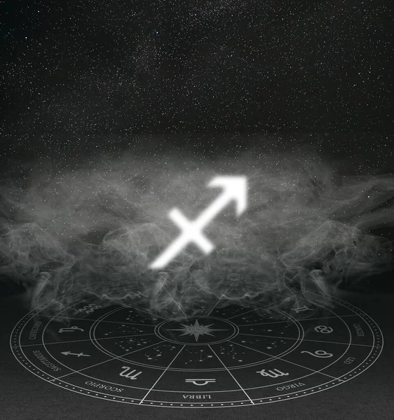 Abstract Image Sign Zodiac Sagittarius Background Starry Sky Smoke — Stock Photo, Image