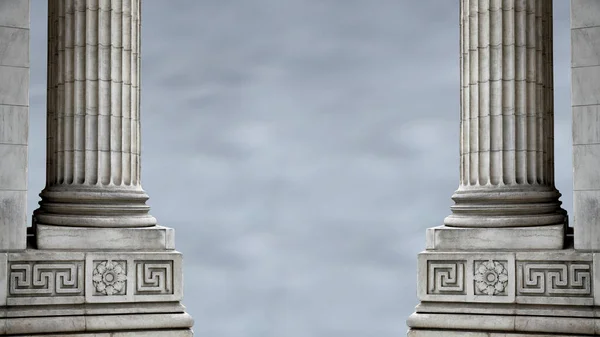 Duas Colunas Brancas Localizadas Esquerda Direita Fundo Cinza — Fotografia de Stock