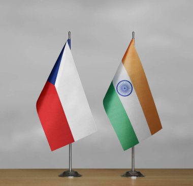 Gri arka planda Hindistan ve Çek Cumhuriyeti bayrakları