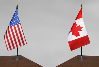 ABD ve Kanada 'nın bayrakları gri arka planda duruyor