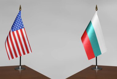 ABD ve Bulgaristan 'ın bayrakları gri arka planda duruyor