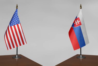 ABD ve Slovakya 'nın bayrakları gri arka planda duruyor