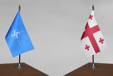 NATO ve Gürcistan 'ın bayrakları gri arka planda duruyor