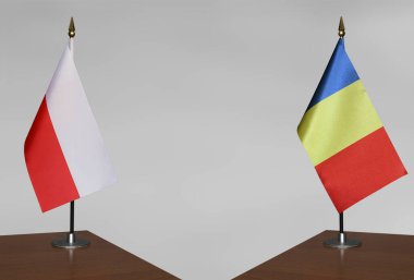 Romanya ve Polonya 'nın bayrakları gri arka planda