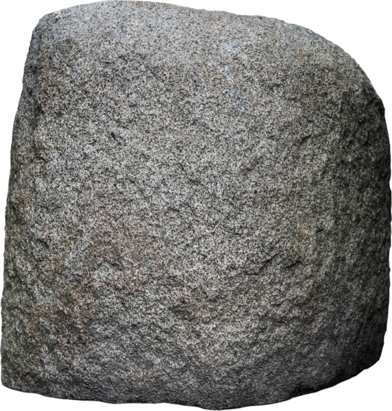 Beyaz arka planda yuvarlak kenarları olan büyük gri bir taş. Bahçe dekorasyonu için büyük bir kaya taşı..