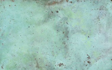  Soyut grunge arkaplanı. Oksit kaplı bakır plaka, bakır sülfat. Çizik ve çatlaklarla dolu eski metal bir doku. Metin veya resim için alanı olan paslı metal desen arkaplanı.