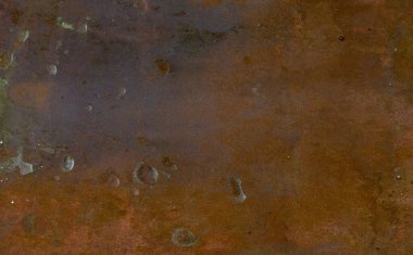  Soyut grunge arkaplanı. Oksit kaplı bakır plaka, bakır sülfat. Çizik ve çatlaklarla dolu eski metal bir doku. Metin veya resim için alanı olan paslı metal desen arkaplanı.