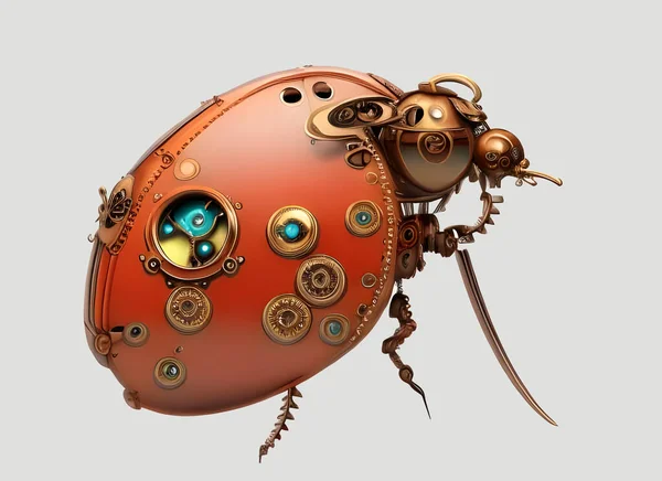 Cyberpunk Mekanisk Robot Ladybird Med Steampunk Stil Urverk Mässing Växlar Stockbild