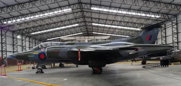 stock image Elvington, Yorkshire, United Kingdom - 11 07 2023: Blackburn Buccaneer S 2B Buccaneer S2B, XV168, a British carrier based Royal Navy Fleet Air Arm and RAF attack aircraft in the hanger at Elvington airfield