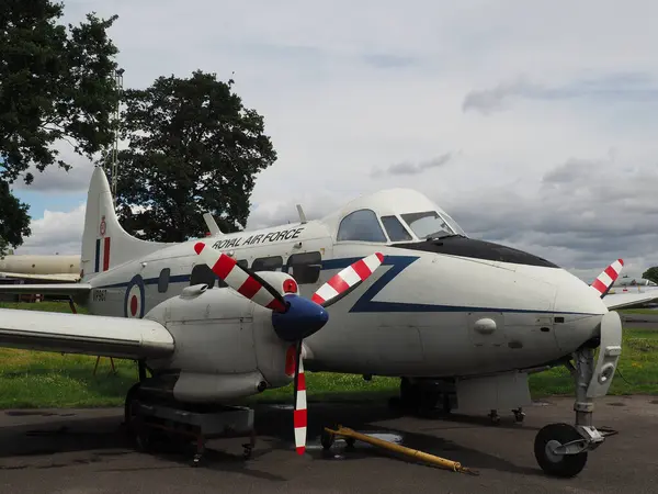 stock image Elvington, Yorkshire, United Kingdom - 11 07 2023: De Havilland Devon C Mk 2 a military version of the Dove transport aircraft used by the Royal Air Force at Elvington airfield