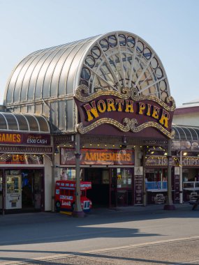 Blackpool, Lancashire, Birleşik Krallık - 27 Temmuz 2024: Blackpool kuzey rıhtımı giriş binası.