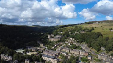 Showing scenic valley landscape with buildings