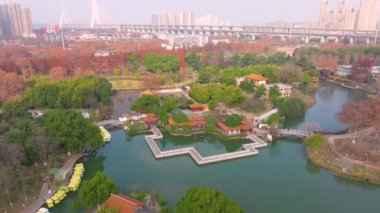 Wuhan Qingshan Parkı sonbahar manzarası Hubei, Çin