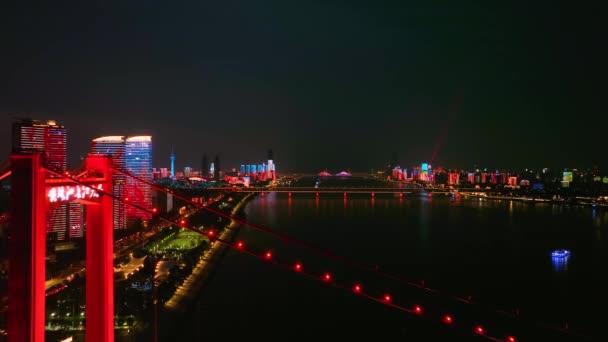 Wuhan Yingwuzhou Yangtze Rzeka Most Krajobraz — Wideo stockowe