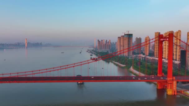 Wuhan Yingwuzhou Yangtze River Bridge Paisaje — Vídeo de stock
