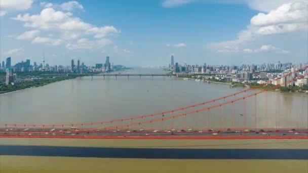 Wuhan Yingwuzhou Yangtze River Bridge Paisaje — Vídeos de Stock