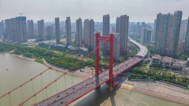Wuhan Yingwuzhou Yangtze Rzeka Most Krajobraz — Wideo stockowe