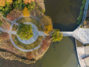 Wuhan Yuehu Parkı sonbahar manzarası Hubei, Çin