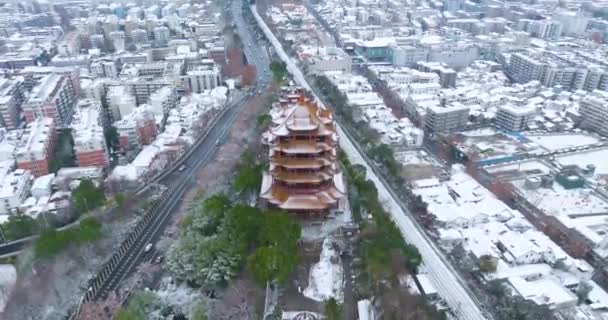 Wuhan Yellow Crane Tower Park Winter Snow Scenery — Wideo stockowe