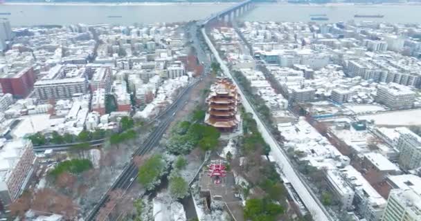 Wuhan Yellow Crane Tower Park Winter Snow Scenery — Stockvideo