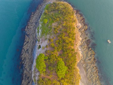 Dalian, Liaoning, Çin 'deki Binhai Yolu' nun bahar deniz manzarası.