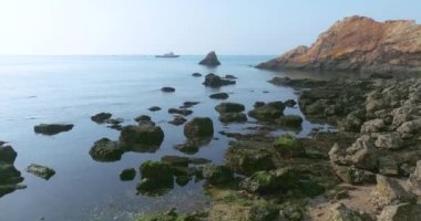 Dalian, Liaoning, Çin 'deki Binhai Yolu' nun bahar deniz manzarası.