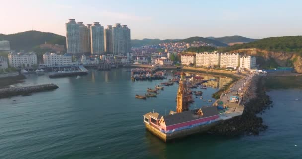 Luchtfoto Van Fisherman Wharf Landschappelijk Gebied Dalian Provincie Liaoning — Stockvideo