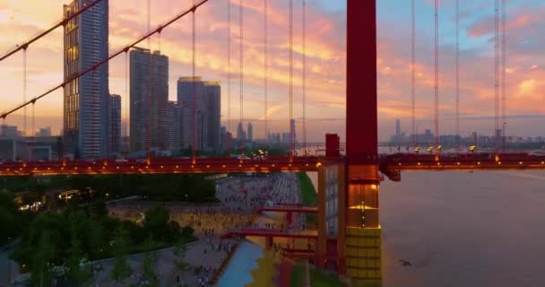 Wuhan Letní Město Památky Panorama Západ Slunce Noční Pohled — Stock video