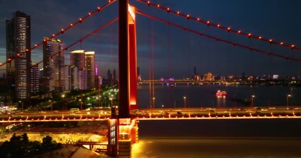 武漢の夏の都市のランドマークとスカイラインの夕日と夜景 — ストック動画